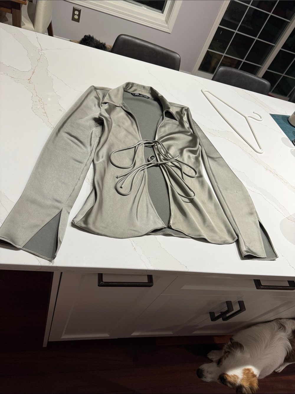 Zara Silver Satin Tie-Front Blazer Jacket